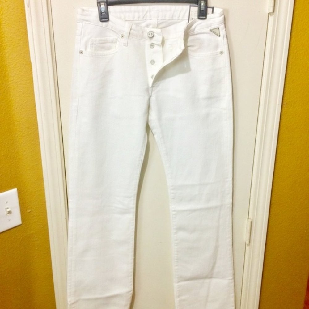 Replay women's button fly comfort fit white denim jeans
